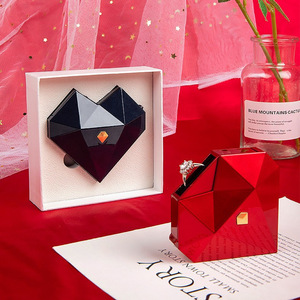 Boîte à Bague Diamantée à Motif Carré en Forme de Cœur, Vente Chaude, Boîte à Bijoux Automatique pour Demande en Mariage Surprise Tanabata - Product Image 3