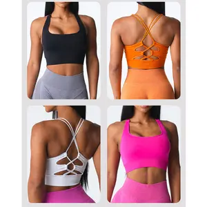 Vente en gros de haute qualité pour femmes dos nu Gym Yoga couverture en coton Sport sans couture soutien-gorge de sport sexy