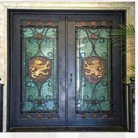 Puerta multifuncional Puerta forjada comercial y puerta de entrada de hierro moderna de vidrio Seguridad de entrada principal de alta calidad