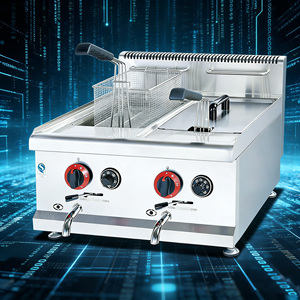 <span class=keywords><strong>Friteuse</strong></span> Commerciale à Gaz Naturel de Comptoir 14L+14L avec Deux Réservoirs Amovibles pour Friture de Poulet, Frites et Chips - Product Image 2