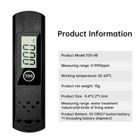 Testeur numérique portable de TDS TDS-H8, stylo testeur de qualité de l'eau portable 0-9990ppm pour l'eau potable, l'aquarium, le traitement de l'eau de piscine
