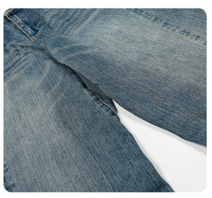 Jean en denim de coton bleu foncé délavé coupe bootcut style américain taille mi-haute unisexe vintage pour toutes les saisons - Product Image 5