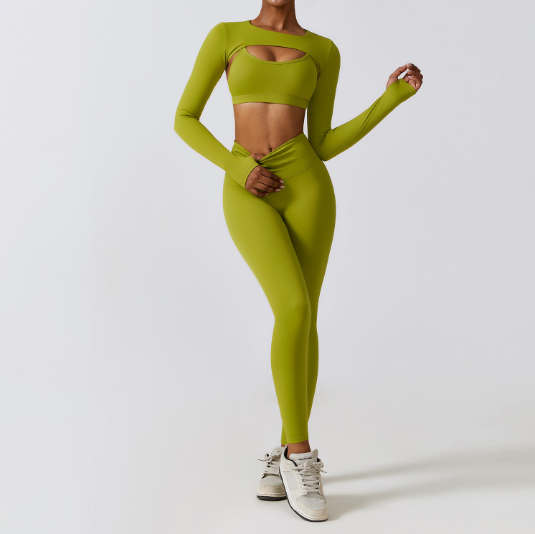 8347 Women's Tight Yoga Three-piece Sets Close-fitting Quick-drying Sports Suit Slim Fitness Outdoor Running Sports Wear