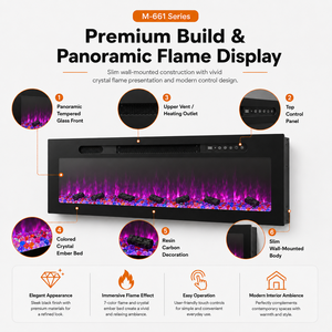 Cheminée électrique à insert LCD avec chauffage, flamme <span class=keywords><strong>LED</strong></span> colorée, verre cristal, construction métallique, fonctionnement en anglais, <span class=keywords><strong>pour</strong></span> usage hôtelier et domestique - Product Image 2