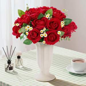 Roses artificielles en velours de haute qualité, vente en gros en usine, roses rouges et blanches, roses au toucher réel personnalisées, fleurs décoratives - Product Image 4