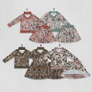 Ropa para Bebés Recién Nacidos, Ropa para Niños al por Mayor, Ropa para Niñas, Conjuntos de Ropa para Bebés con Camiseta de Manga Larga con Estampado de Camuflaje, Falda y Pantalones Cortos - Product Image 1