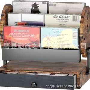 Organizador de discos de vinilo y CD con forma de tocadiscos retro de madera, organizador de madera maciza de varias capas - Product Image 5