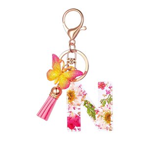 Bán hàng nóng mới Tua Bướm hoa nhựa Keychain 26 chữ cái vòng chìa khóa ba lô Mặt dây chuyền bán buôn nhựa <span class=keywords><strong>Keyring</strong></span> - Product Image 5