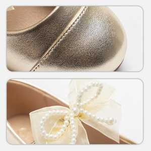 <span class=keywords><strong>Ballerine</strong></span> Dorate con Fiocco e Perle per Bambine, Scarpe Eleganti per Cerimonie ed Eventi Estivi con Chiusura a Fibbia - Product Image 6