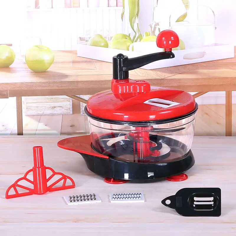 New Arrival Plastic Kitchen 5 Blades Salad Meat Onion Vegetable Cutter Manual Food Chopper with Egg Mixer