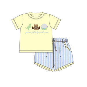 BSSO1971 Tenues personnalisées pour petit garçon, imprimé chiot bleu, vente en gros pour enfants, ensemble à manches courtes pour tout-petit - Product Image 4