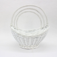 Panier de rangement fait main rond en saule blanc à poignée haute, panier à fleurs