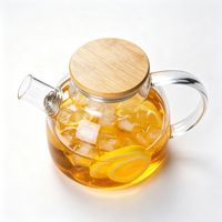 Carafe à eau en verre rond avec couvercle en bois naturel, facile à nettoyer, idéale pour les boissons fraîches au citron et aux fruits, pour une détente quotidienne paisible