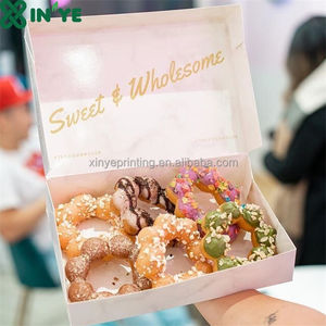 Grosir Logo kustom Mochi donat roti makanan penutup 3 6 12 donat kemasan makanan Sushi donat Puff kue manis kotak kertas makanan ringan - Product Image 1