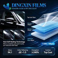 Film de protection de peinture automobile DINGXIN OEM TPU-E150 PPF 7,5 mil auto-réparant thermiquement, haute brillance 94,1, anti-jaunissement, garantie 5 ans
