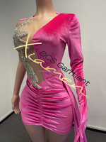Nouvelle Robe Sexy Femme Ocstrade en Maille Transparente Évidée à Manches Longues avec Gants et Strass, Robe Moulante pour Soirée Club et Anniversaire