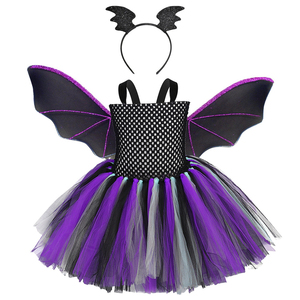 Ensemble de costume de chauve-souris d'Halloween pour enfants filles, robe tutu gothique avec bandeau ailes de chauve-souris, kit déguisement fantaisie pour la fête des trucs et des fripes - Product Image 1