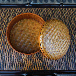 <b>Bamboo</b> Woven Handmade Tea Storage Box Round 22x11 Cm For Kitchen Use - Product Image 2