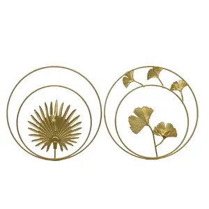  Nordic Light Luxe Gouden Ronde Ginkgo Blad Metalen Thuis Achtergrond Wanddecoratie