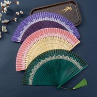 Accessoires photo de mariage DIY style chinois : Éventail pliant en bambou, style ancien, peint à la main, couleur dégradée, pour danse et cheongsam chinois