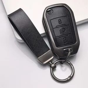 Funda de cuero y aleación de zinc para llave de <span class=keywords><strong>Citroen</strong></span> Berlingo 2021 <span class=keywords><strong>C3</strong></span> III <span class=keywords><strong>Aircross</strong></span> C4 C4L C5 C6 C8 Picasso y Peugeot 208 2019 308 - Product Image 1