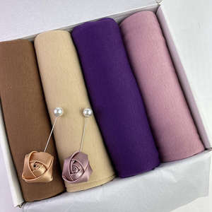 <span class=keywords><strong>YOMO</strong></span> 4 unids/caja musulmán Jersey Hijab bufanda Color sólido islámico largo Hijab chales envolturas pañuelo para la cabeza Foulard Femme caja de regalo - Product Image 2