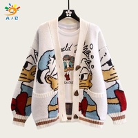 AJB – Nouvelle collection automne-hiver : Cardigan épais en maille jacquard à motif animalier pour femme, style dessin animé