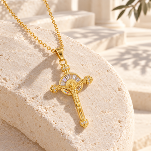 Collana con Crocifisso ARNAN per Donne, Pendente a Croce di Gesù in Ottone con Pavé, Catena in Acciaio, Gioielli Eleganti alla Moda, Regali all'Ingrosso - Product Image 3
