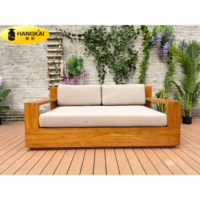 Ensemble de canapés de jardin Hangkai en teck moderne avec coussins imperméables et mousse à séchage rapide – Mobilier d'extérieur pour ferme, cour, parc, hôtel