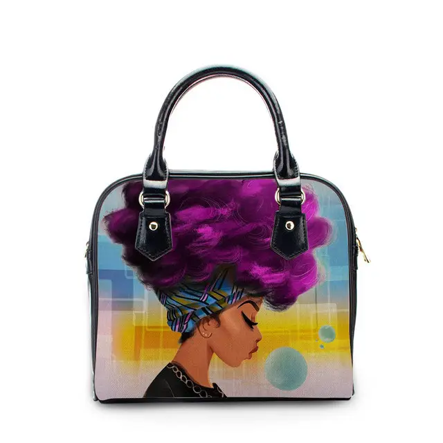 Lage Moq Zwart Art Afrikaanse Meisjes Gedrukt Pu Leer Vrouwen Bag Sling Meisjes Messenger Hand Tassen Schouder Handtas Bolsas Feminina