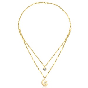 <b>China</b> Fashion Stainless Steel Double Chain Zircon Wholesale Price Moon Star 24K Gold Silver Plated Jewelry Necklace - Product Image 3