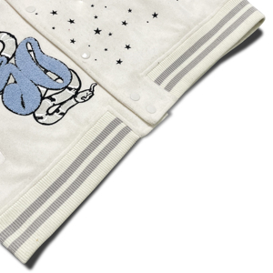 High Quality <b>White</b> Blue Chenille Applique Leather Sleeve <b>Jacket</b> Snake Lips Embroidery Vintage Streetwear Baseball <b>Jacket</b> for Men - Product Image 6