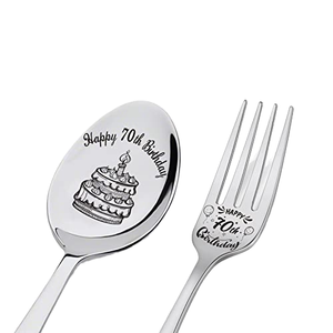 Cuchara y Tenedor de Acero Inoxidable para el 70.º Cumpleaños, Grabado Personalizado, Regalos Modernos de Cumpleaños para Padre, Madre, Abuelo, Abuela - Product Image 1