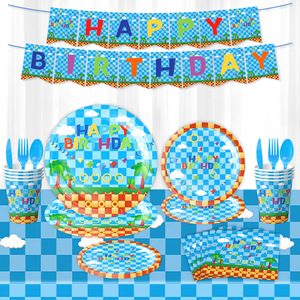 Design créatif dessin animé S0NlC les fournitures de fête de hérisson avec des assiettes en papier tasses serviettes pour <span class=keywords><strong>le</strong></span> Kit de vaisselle d'anniversaire à thème - Product Image 1