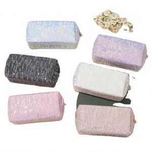 Pochette de maquillage carrée portable personnalisable pour femme, avec fermeture éclair, paillettes et sequins, idéale pour les voyages – Vente en gros - Product Image 2