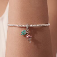 Breloque flamant rose plaquée argent avec pendentif feuille turquoise et incrustation de strass en cristal, bijou animal mignon pour femme, cadeau