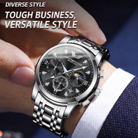 Montre-bracelet à quartz pour homme en acier inoxydable, étanche 30M, alliage lumineux, calendrier, 41MM, soleil, lune, étoiles, vente en gros