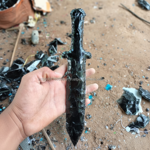 Wholesale 10" Handmade Healing Indian Agate Obsidian Knife Black Obsidian <b>Crystal</b> <b>Crafts</b> Unique Native Stone Gemstone Knife - Product Image 1