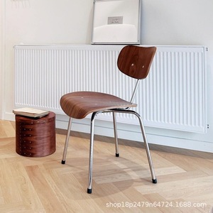 Dining Chair Solid Wood <b>Backrest</b> Chrome Legs Modern Minimalist Design For Dining Room - Product Image 2