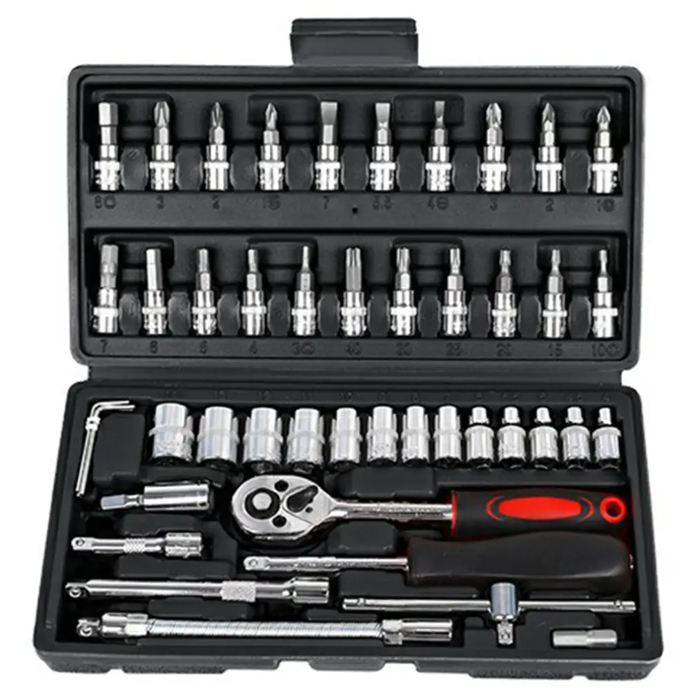 46Pcs OEM wholesale Combination Spanner Tool Box Car Motorcycle Repair Set Hand Tool Home Service DIY Kit Socket Head Wrench