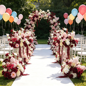 DKB Silk Rose Floral <b>Runner</b> Arrangement for Wedding Graduation Chinese New Year Easter Aisle Backdrop Decor-Customizable Colors - Product Image 1
