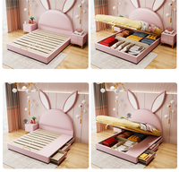 Lit pour enfants, design lapin, revêtement en cuir, cadre en bois moderne et doux, lit simple de 1,5 m pour filles, thème princesse