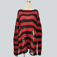 Nouveau pull unisexe punk long d'été pour femme, rayé, cool, ajouré, déchiré, ample, fin, style rock, streetwear sombre