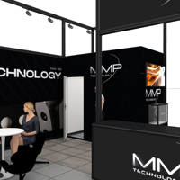Stand d'exposition au design moderne avec écran rétroéclairé 20x20 pour salon professionnel