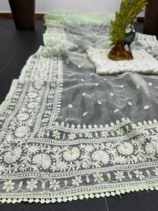 Último diseñador secuencia trabajo suave Georgette sari con pieza de blusa para mujeres vestidos de fiesta indios ropa de boda traje 2 colores - Product Image 4