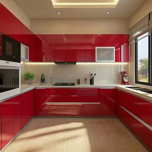 Armoires de cuisine modernes personnalisées, dessus en quartz, design de maison complet de luxe, bois massif, évier en acier inoxydable imperméable pour appartements - Product Image 3