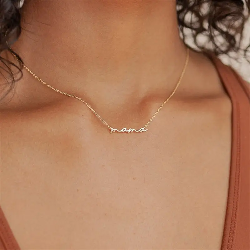 Mode zierlich minimalistisch Gold Silber beschichtet Edelstahl Brief Mama Halskette Schmuck Muttertagsgeschenk