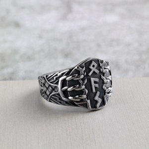 Vintage Stainless Steel Men's <b>Ring</b> Nordic Viking Runes Punk Style Geometric Design Gift Jewelry - Product Image 1