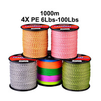 Usine en gros Super fort haute qualité 4 brins PE tressé japon ligne de pêche 1000m 6LBS-100LBS 13 Options de couleur pour la rivière