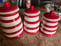 Red and White Stripes <strong>Tea</strong> <strong>Sugar</strong> <strong>Coffee</strong> Canisters <strong>Set</strong> - Product Image 4